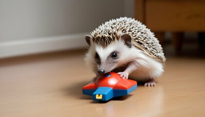 A Hedgehog Playing With A Toy Spaceship Upscaled 7