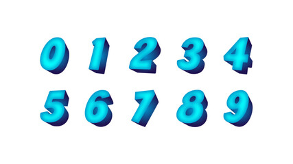 3D 0-9 step numbers on white background. 3d vector 0-9 step numbers concept. 0-9 step numbers for education, business, technology world