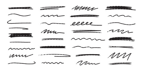 Crayon scribbles collection. Hand drawn vector lines. Grunge texture charcoal or chalk drawing. Rough crayon strokes. - obrazy, fototapety, plakaty