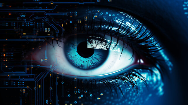 Internet security and data protection with a human eye as monitoring of hackers or hacker attacks by cyber criminals - Powered by Adobe