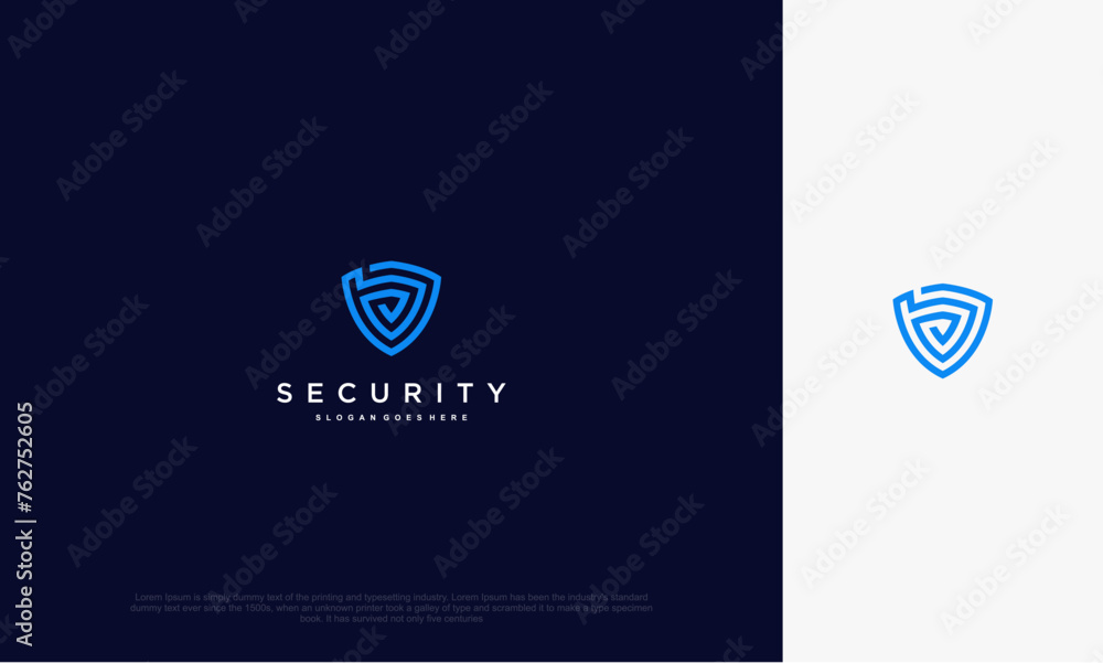 Leinwandbilder security shield with icon technology logotype concept idea. vector design template element