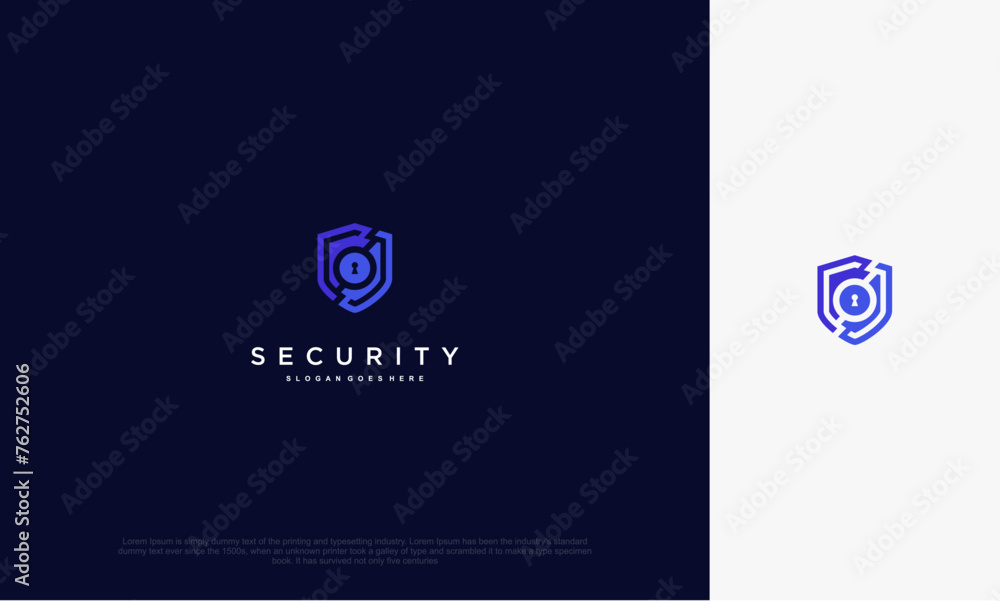 Aufkleber security shield with icon technology logotype concept idea. vector design template element