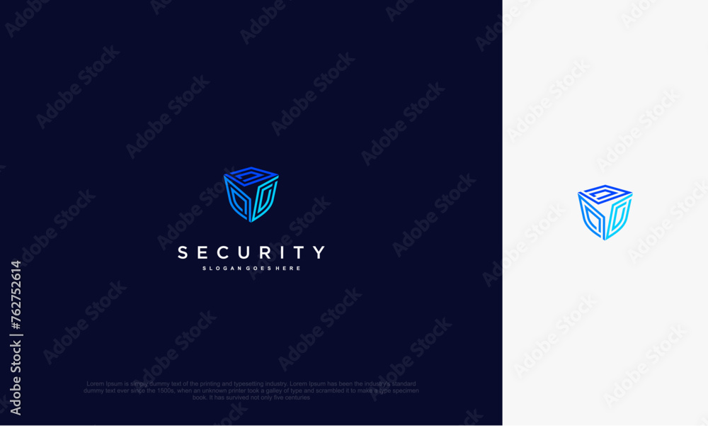 Leinwandbilder security shield with icon technology logotype concept idea. vector design template element