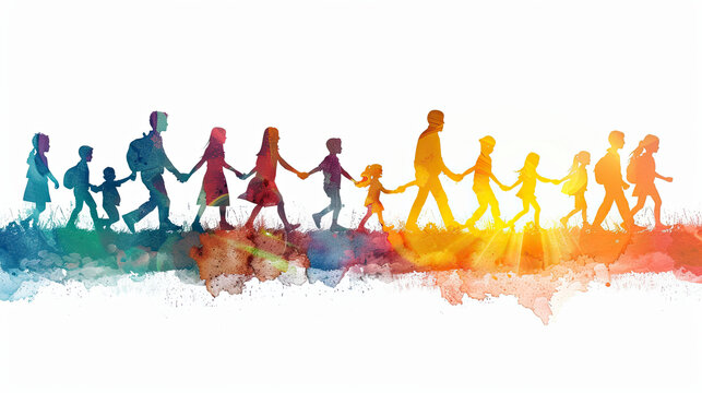 International Missing Children's Day vector illustration. Little boys and girls colorful silhouette, Lost children holding hands graphic design element. 25 May.