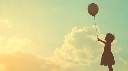 May 25th - International Missing Children's Day , a child silhouette with a balloon flying up in sky , lost child