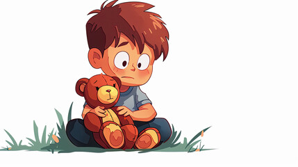 International Missing Children's Day vector. Sad lost boy hugging his teddy bear vector. Lost children vector illustration. Important day