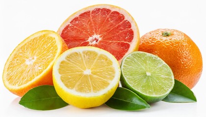 Fototapeta premium lemon lime grapefruit tangerine clementine and orange citrus fruits set isolated