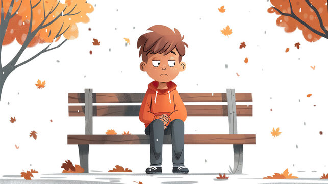 a sad alone boy cartoon character isolated on white background, International Day of the Disappeared. August 30