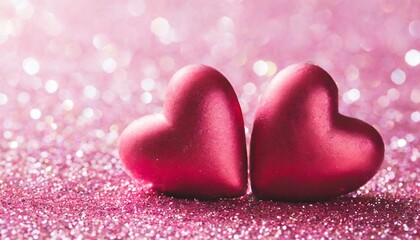 Obraz premium two hearts on pink glitter in shiny background