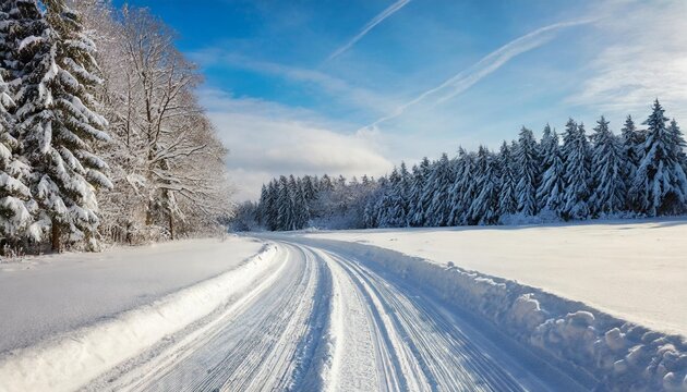 winter landscape of snowy road
