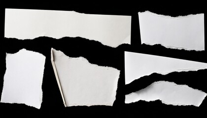 set collection of five blank white paper scraps with torn edges for digital collage space for your...