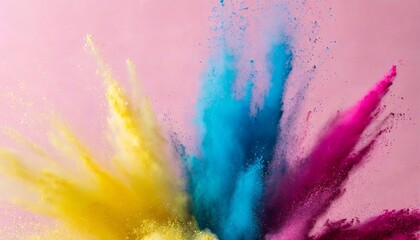 freezing motion of colorful powder exploding on a isolated pastel background copy space creates an...