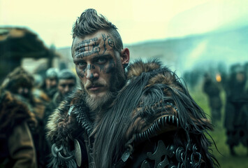 handsome strong and muscular Viking warrior. Historical Viking culture concept - 762757863