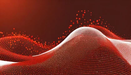 Fotobehang abstract landing page background with red particles flow wave with dot landscape © Patti