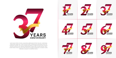 Set of Anniversary Logotype red color with gold ribbon can be use for special day celebration