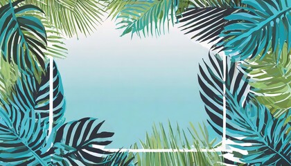 Fototapeta na wymiar tropical frame with palm leaves design on background copy space summer background