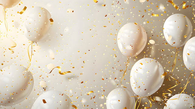 Festive white and gold balloons background - design party banner