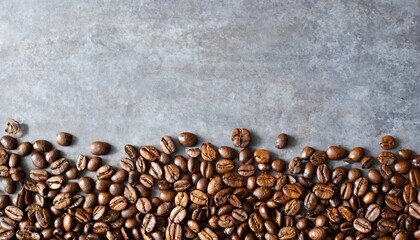 coffee beans on gray background with space for text or drink menu