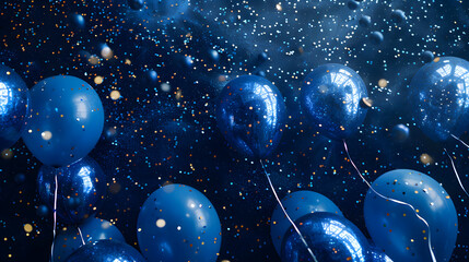 Festive blue balloons background - design party banner - obrazy, fototapety, plakaty