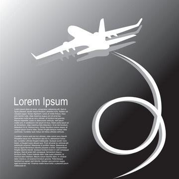 Vector illustration with airplane. Black and white style. Flat style