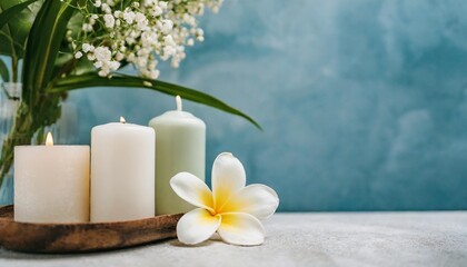 eco friendly spa relax composition with mockup of natural beauty products candle and spa...