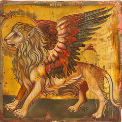 Christian icon of the winged lion of St. Mark the Evangelist.