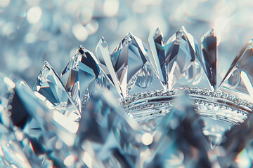An abstract background featuring a close-up of a diamond tiara, its sparkling facets symbolizing luxury and royalty - obrazy, fototapety, plakaty