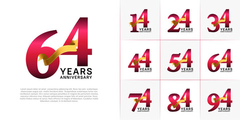 Set of Anniversary Logotype red color with gold ribbon can be use for special day celebration
