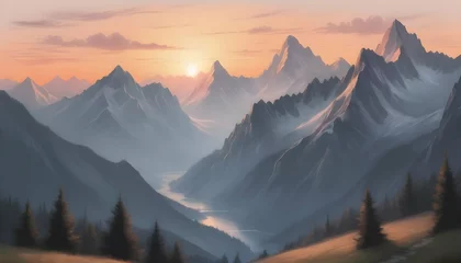 Cercles muraux Montagnes Serene Mountain Range At Sunset Majestic Peaks S Upscaled 4