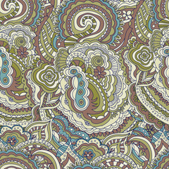 Hand draw seamless pattern with arabic, oriental, indian motiv. Traditional ornament, paisley