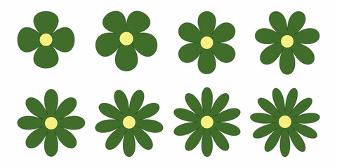 Set of green and yellow flowers. Vector illustration