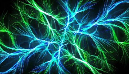 Fototapeta premium abstract background of neon blue and green lightnings on a dark background fractal pattern for creativity and design