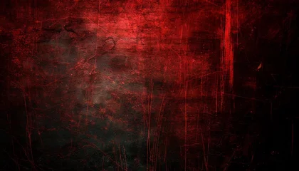 Fotobehang dark grunge background with scratches scary red dark walls concrete cement texture for background © Patti