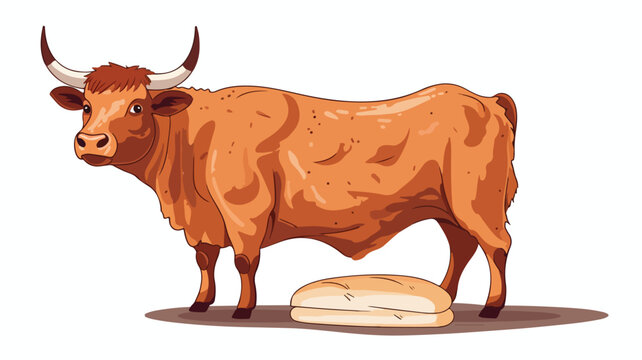 Bull isolated on white. Bread Piedmontese. hand dra