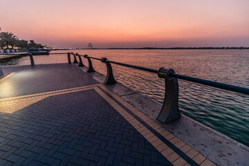 Evening view of Abu Dhabi corniche, United Arab Emirates. - 762762627