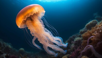 A Jellyfish In A Sea Of Glowing Sea Life Upscaled