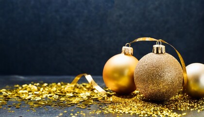 gold glitter and decorations on dark background for new year party