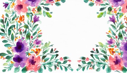 watercolor floral frame on white background