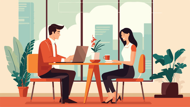 Business couple in the office scene Flat vector fla