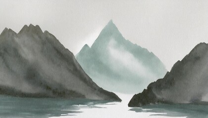 mountain water color light gray background