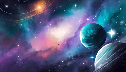 galactic space background with stars and planets - obrazy, fototapety, plakaty