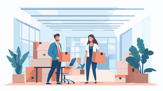 Business people move to new office flat vector illu