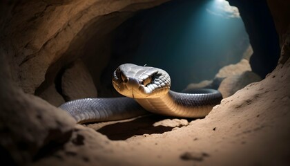 A Cobra Emerging From The Depths Of A Cave Upscaled 2 - obrazy, fototapety, plakaty