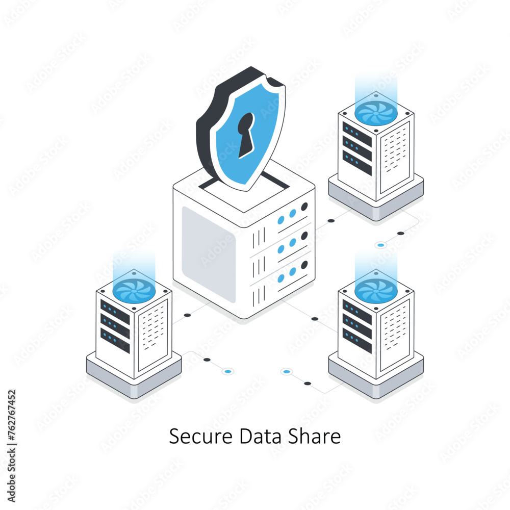 Poster secure data share isometric stock illustration. eps file stock illustration.