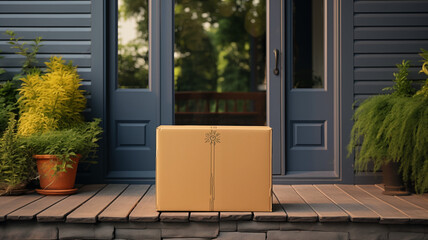 Cardboard box in front of a front door
