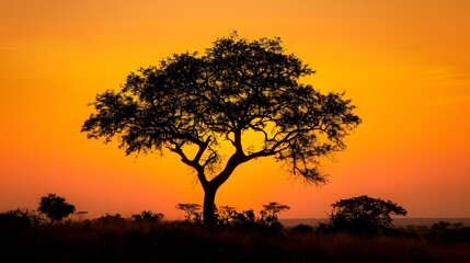 Fototapeta premium Low angle view of silhouette of tree against orange sky
