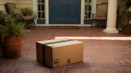 Cardboard box in front of a front door