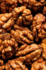 Walnut kernels, macro. Walnut background