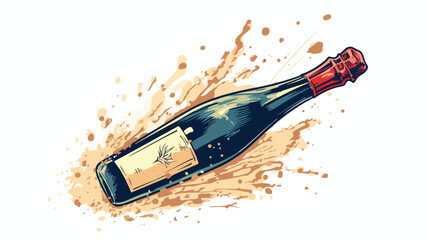 Champagne bottle with cork popping out sketch style - obrazy, fototapety, plakaty