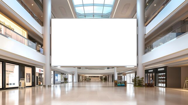 Gro&szlig;er wei&szlig;er leerer Rahmen in einem Einkaufszentrum, Konzept Mockup f&uuml;r Werbung und Textfreiraum in Shopping Center